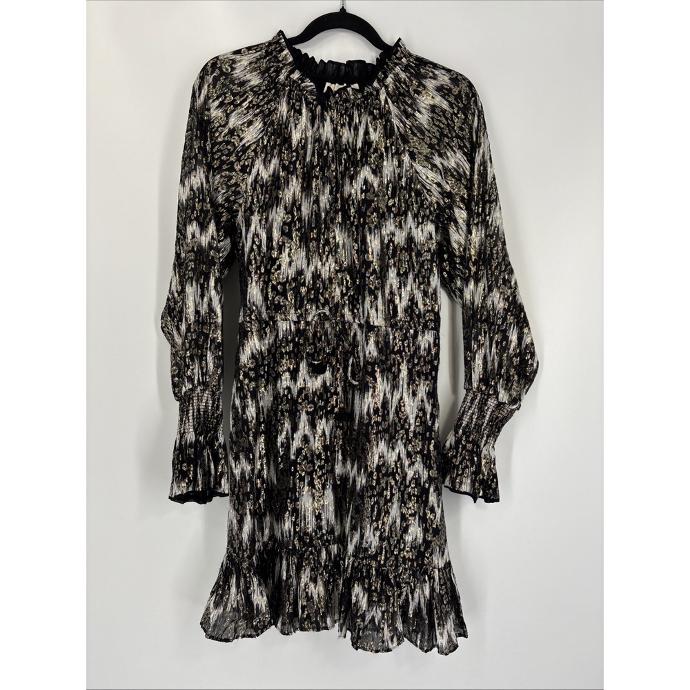 Figue Tie Waist Black and Metallic Dress - Size XS